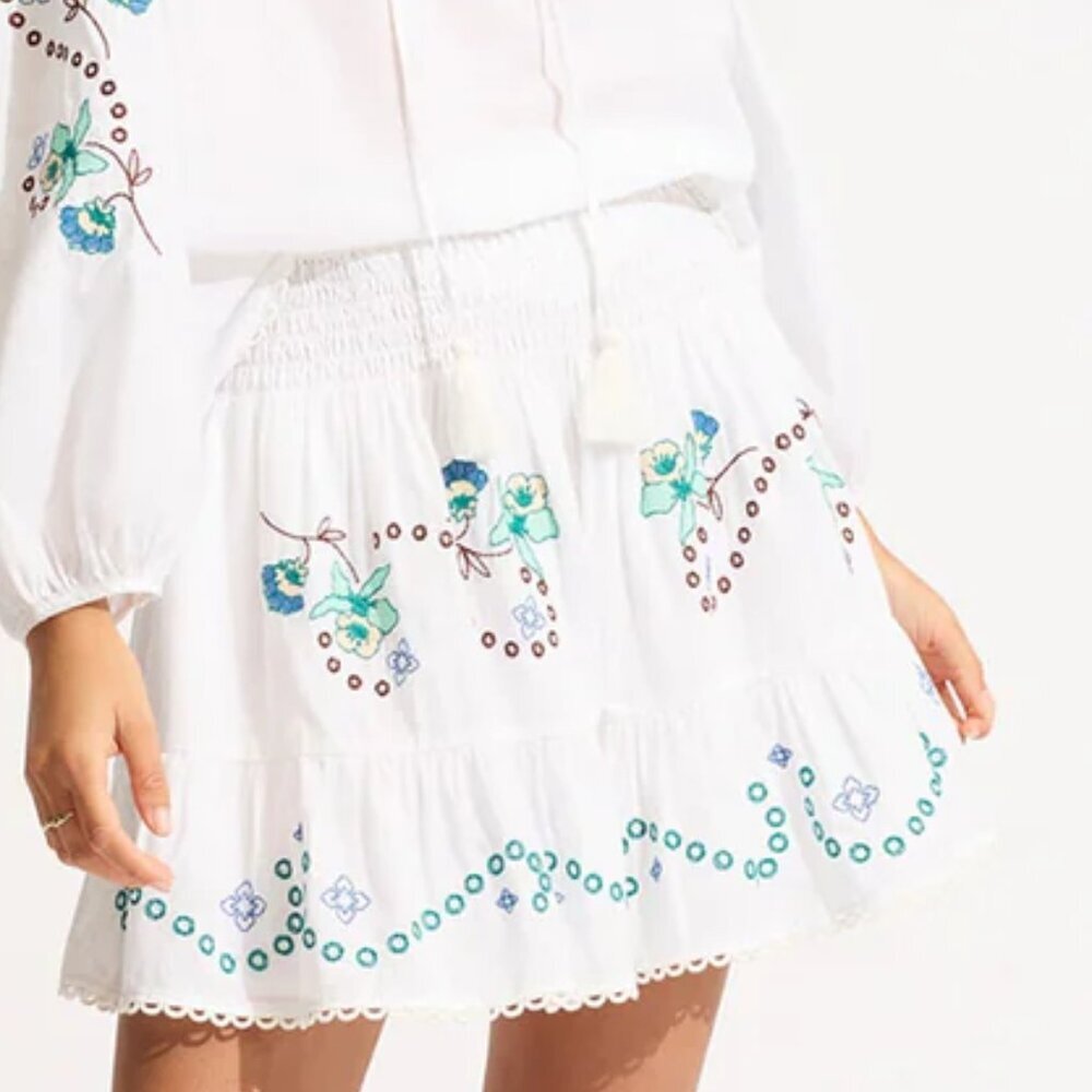 NWT Seafolly Australia Women's Eden Embroidery Skirt - White XS